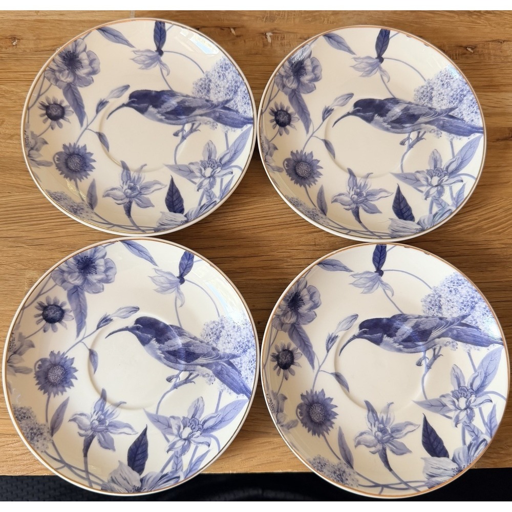 Grace Teaware Spring Flowers Hummingbird Fine Porcelain Tea Cup- 4 Saucers Only